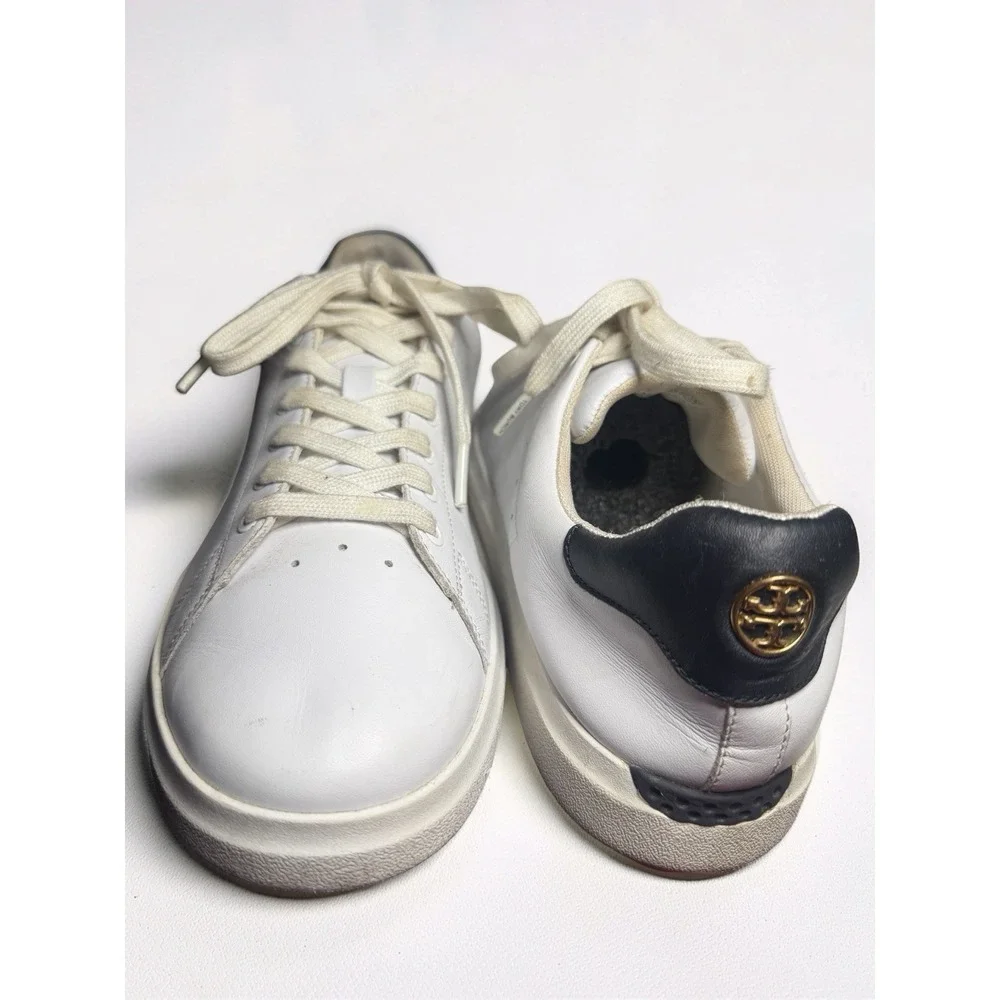TORY BURCH Howell Court Sneakers White  Navy Blue Gold Logo Women's Sz 10